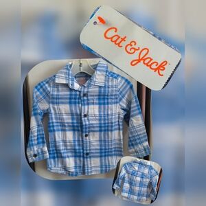Cat & Jack Kids Blue and White Plaid Button Down Shirt